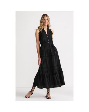 Lands' End Cotton Voile Halter Tiered Maxi Dress - Black
