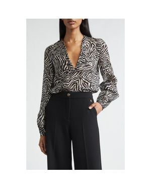St. John Kathleen Zebra Print Voile V-Neck Tunic - Black