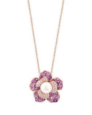 Effy 14Kr Diamond,Amethyst,Fresh Water Pearl Pendant - Pink