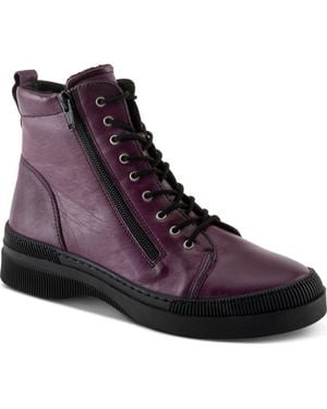 Spring Step Leather Combat Boot - Brown