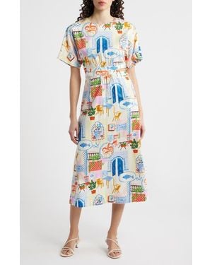 FRNCH Perle Print Cutout Midi Dress - White