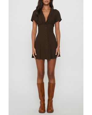 Princess Polly Pique Mini Shirtdress - Brown