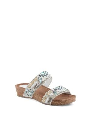 AZURA BY SPRING STEP Bahamain Hand Beaded Platform Sandal - White