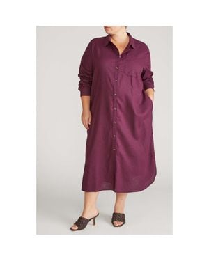 UNIVERSAL STANDARD Odeon Long Sleeve Stretch Linen Blend Shirtdress - Purple
