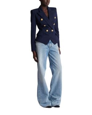 Balmain Fitted Wool 6-Button Jacket - Blue