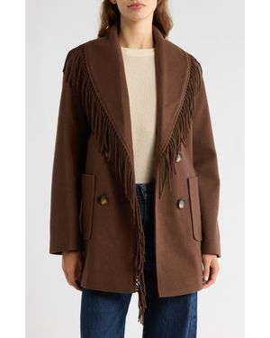 Sam Edelman Fringe Shawl Collar Coat - Brown