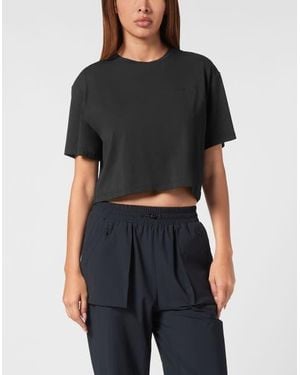 Philipp Plein Cotton Cropped T-Shirt Round Neck Ss Scratch - Black