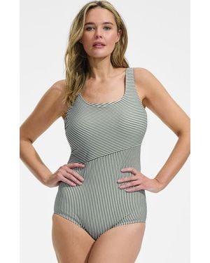 Lands' End Tugless Low Leg One Piece Swimsuit - Gray