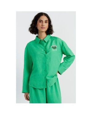 Chinti & Parker Linen-Cotton Peanuts Racquet Club Shirt - Green