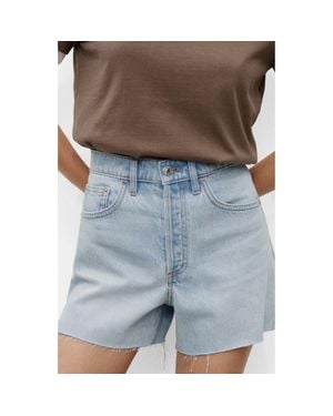Mango Button Fly Fray Hem Denim Shorts - Blue