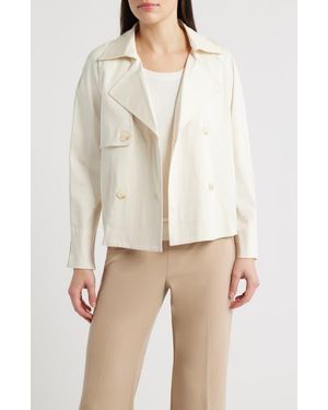 Anne Klein Short Double Breasted Cotton Blend Trench Coat - Natural