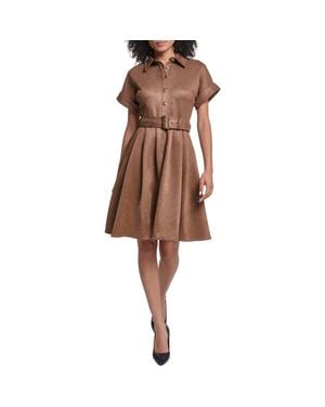 KARL LAGERFELD Belted Faux Suede Shirtdress - Brown