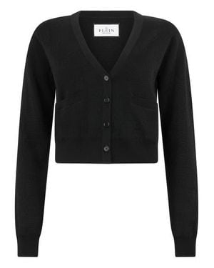 Philipp Plein Merino Wool Cardigan Jacquard Monogram - Black