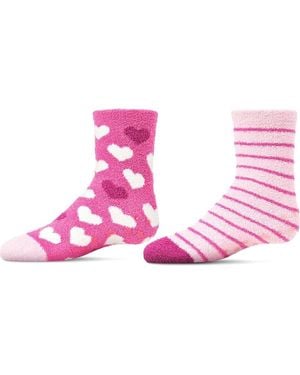 Memoi 2 Pair Pack Fuzzy Heart Non-Skid Socks - Pink