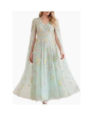 Needle & Thread Versailles Ditsy V-Neck Cape Maxi Gown - Green
