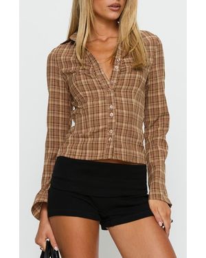 Princess Polly Arianwyn Plaid Button-Up Shirt - Black