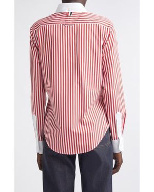 Thom Browne Lobster Embroidered Stripe Cotton Poplin Button-Down Shirt - Pink