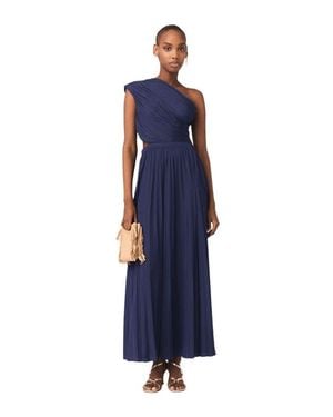 Maje Asymmetrical Pleated Maxi Dress - Blue