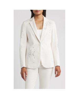 Anne Klein Embellished One-Button Blazer - White