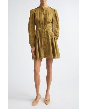 Ulla Johnson Elysia Pintuck Lace Long Sleeve Minidress - Yellow