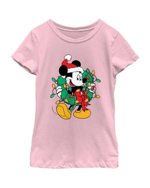 Mickey & Friends Girl's Christmas Wreath Mickey Mouse Graphic Tee - Pink