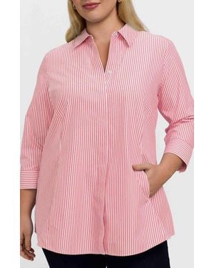 Foxcroft Cici Stripe Cotton Tunic Blouse - Pink