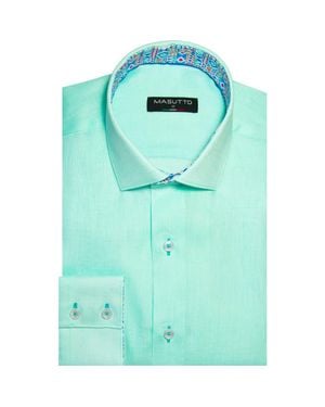 MASUTTO Cosimo Linen Button-Up Long Sleeve Shirt - Green