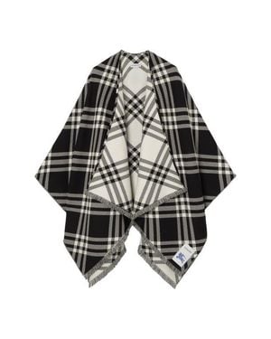 Burberry Lightweight Tribar Check Wool, Silk & Cashmere Cape - Black