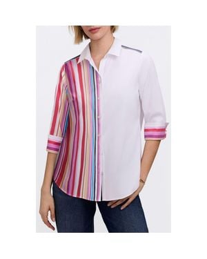 Foxcroft Charlie Colorful Mixed Stripe Button-Up Shirt - Red