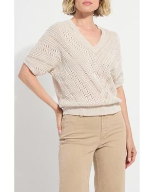 Lyssé Francesca Pointelle Elbow Sleeve Linen & Cotton Sweater - Natural