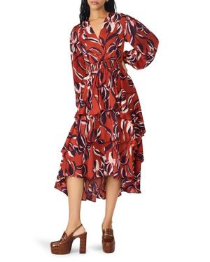 Steve Madden Bei Floral Long Sleeve Tiered High-Low Dress