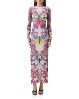 AFRM Didi Long Sleeve Mesh Maxi Dress - Multicolor