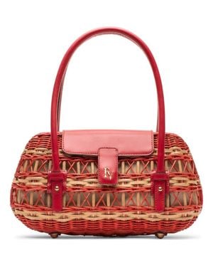 Frances Valentine Tweety Basket Wicker & Leather Handbag - Red