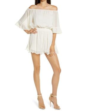 Endless Rose Off The Shoulder Ruffle Sleeve Romper - White