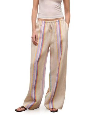 STAUD Mateo Placed Stripe Linen Drawstring Pants - Multicolor