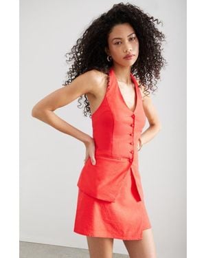 Open Edit Linen Halter Vest - Red