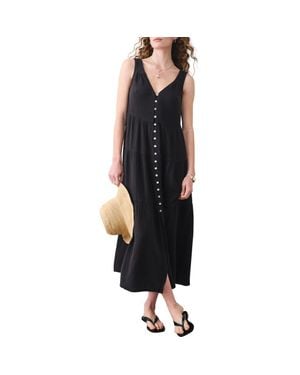 Marine Layer Corrine Texture Sleeveless Tiered Organic Cotton Maxi Dress - Black