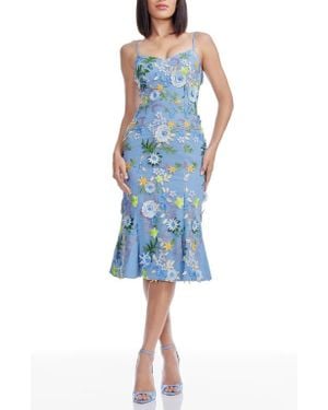 Dress the Population Allona Embroidered Cocktail Dress - Blue