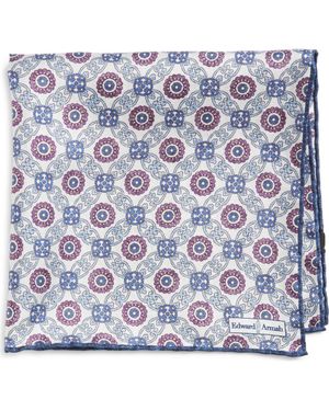 Edward Armah Floral Lattice Silk Pocket Square - Blue