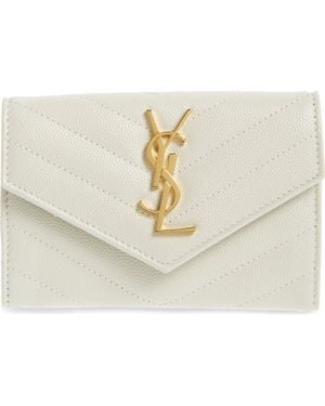 Saint Laurent 'Monogram' Quilted Leather French Wallet - White