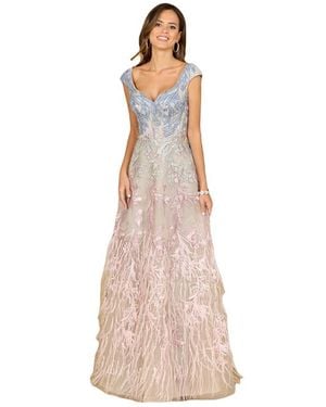 LARA New York Cap Sleeves Feather Detail Ballgown - Pink
