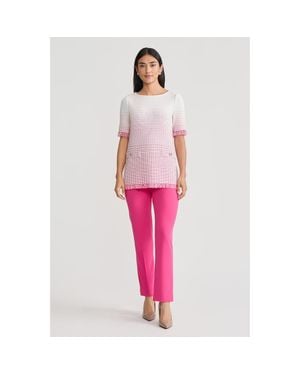 Ming Wang Ombre Fringe Trim Jacquard Knit Tunic - White
