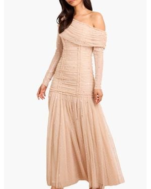 Needle & Thread Gigi Dot One-Shoulder Rouched Gown - Natural