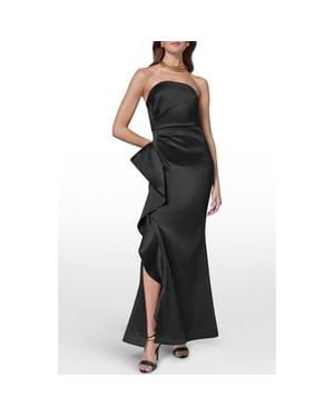 Donna Karan Taffeta Strapless Ruffle Gown - Black