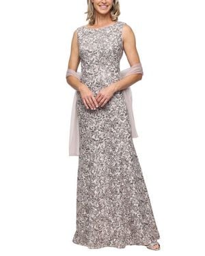 Alex Evenings Beaded Floral Gown With Shawl - Gray