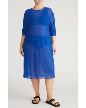 UNIVERSAL STANDARD Thames Fog Sheer Dress - Blue