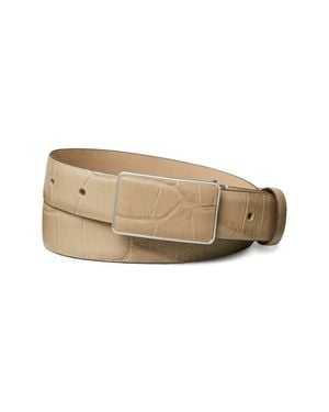 Tory Burch Croc Embossed Leather Plate Belt - Natural