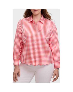 Foxcroft Scarlett Gingham Scallop Hem Button-Up Shirt - Red
