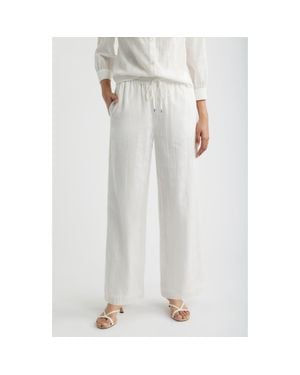 Bernardo Embroidered Stripe Cotton Drawstring Pants - White