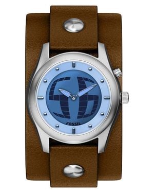 Fossil Archival Big Tic Anadigi Leather Strap Watch, 40Mm - Blue